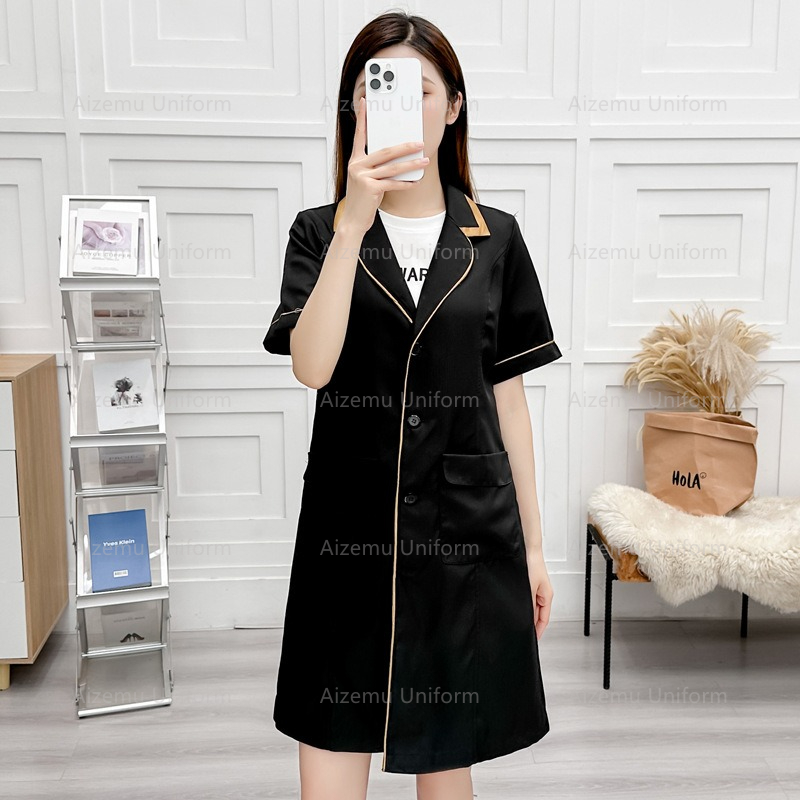 Medical Lab Coats - uniforme di bellezza nera con abito